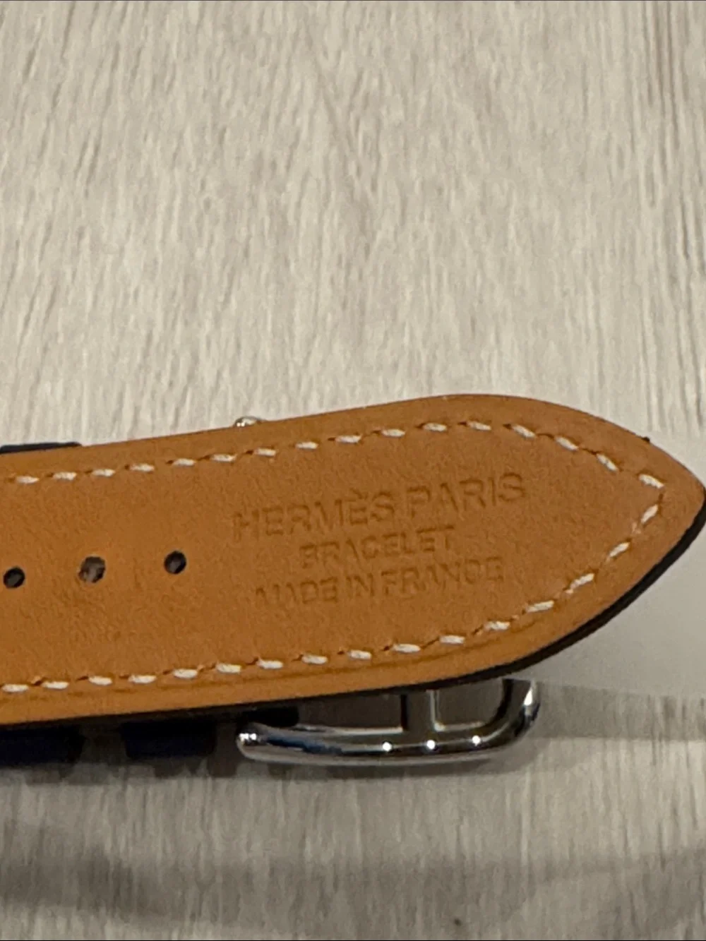Apple Hermes Double Tour Navy & Cream Patterned Leather Watch Band
